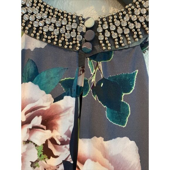 Women's Debut Gray Floral Neck Cross Rhinestone Dress Sz 6 US Or 10 London‎ - Picture 11 of 13